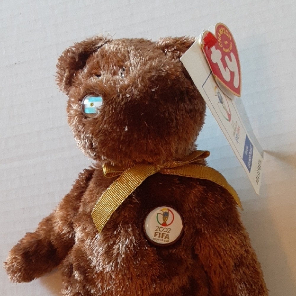 Argentina FIFA Ty Brown Teddy Bear with Gold Ribbon